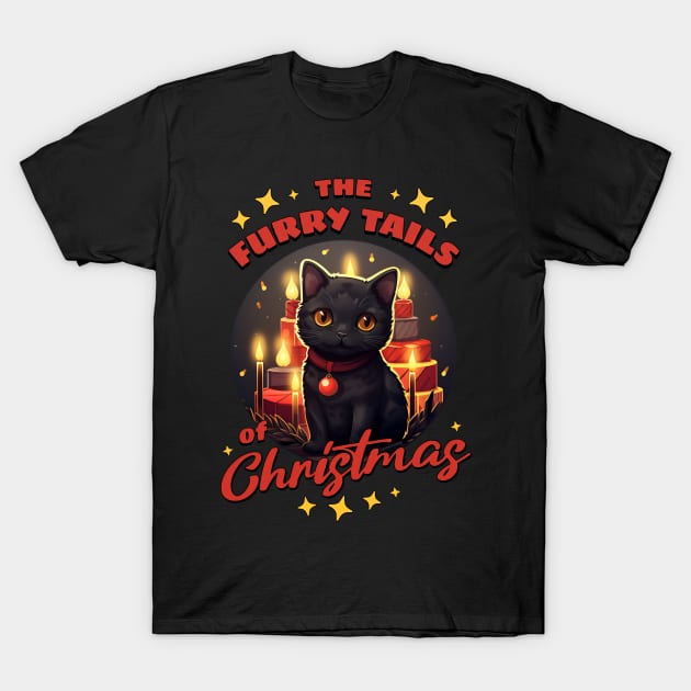 the furry tails of christmas black cat design T-Shirt by legend